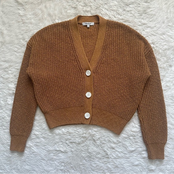 Madewell Greywood Crop Cardigan Sweater Button Front 100% Cotton Toffee Sz XS - Picture 3 of 11